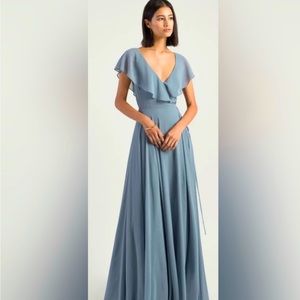Jenny Yoo Faye bridesmaid dress- size 6 in ciel blue luxe chiffon-